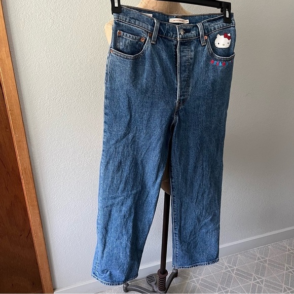 LEVIS x HELLO KITTY sz 29 Ribcage Straight Denim Blue Jeans High Rise - Picture 3 of 13